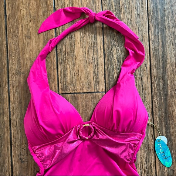 Mynah Magenta One Piece Swimsuit Barbiecore Pink Small Bathingsuit Bathing Suit - Picture 3 of 11